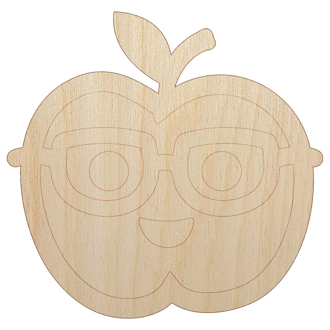 Cute Kawaii Apple Smart with Glasses Unfinished Wood Shape Piece Cutout for DIY Craft Projects